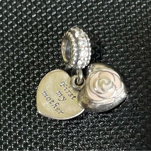 Pandora Dangle Heart with Pink Rose inlay. - Picture 3 of 6
